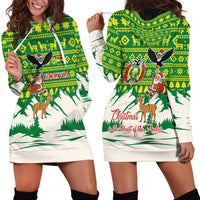 Bolivia Christmas Hoodie Dress with Santa Claus Andean Deer Condor and Traditional Pattern Design - Wonder Print Shop