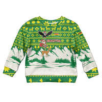 Bolivia Christmas Kid Ugly Christmas Sweater with Santa Claus Andean Deer Condor and Traditional Pattern Design - Wonder Print Shop