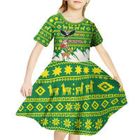 Bolivia Christmas Kid Short Sleeve Dress with Santa Claus Andean Deer Condor and Traditional Pattern Design - Wonder Print Shop