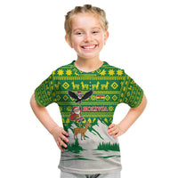Bolivia Christmas Kid T Shirt with Santa Claus Andean Deer Condor and Traditional Pattern Design - Wonder Print Shop