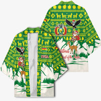 Bolivia Christmas Kimono with Santa Claus Andean Deer Condor and Traditional Pattern Design - Wonder Print Shop