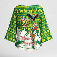 Bolivia Christmas Kimono Sleeve Blouse with Santa Claus Andean Deer Condor and Traditional Pattern Design - Wonder Print Shop