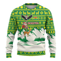 Bolivia Christmas Ugly Christmas Sweater with Santa Claus Andean Deer Condor and Traditional Pattern Design - Wonder Print Shop