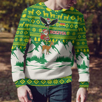Bolivia Christmas Ugly Christmas Sweater with Santa Claus Andean Deer Condor and Traditional Pattern Design - Wonder Print Shop