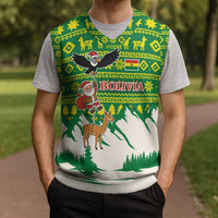 Bolivia Christmas Knitted V-Neck Vest with Santa Claus Andean Deer Condor and Traditional Pattern Design - Wonder Print Shop
