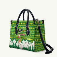 Bolivia Christmas Leather Bag with Santa Claus Andean Deer Condor and Traditional Pattern Design - Wonder Print Shop