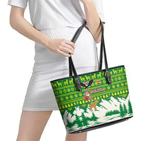 Bolivia Christmas Leather Tote Bag with Santa Claus Andean Deer Condor and Traditional Pattern Design - Wonder Print Shop