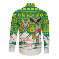Bolivia Christmas Long Sleeve Button Shirt with Santa Claus Andean Deer Condor and Traditional Pattern Design - Wonder Print Shop