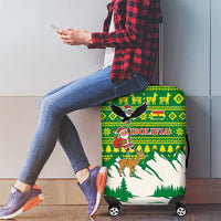 Bolivia Christmas Luggage Cover with Santa Claus Andean Deer Condor and Traditional Pattern Design - Wonder Print Shop
