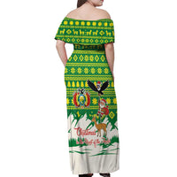 Bolivia Christmas Off Shoulder Maxi Dress with Santa Claus Andean Deer Condor and Traditional Pattern Design - Wonder Print Shop