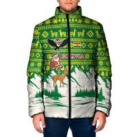 Bolivia Christmas Padded Jacket with Santa Claus Andean Deer Condor and Traditional Pattern Design - Wonder Print Shop