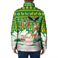 Bolivia Christmas Padded Jacket with Santa Claus Andean Deer Condor and Traditional Pattern Design - Wonder Print Shop
