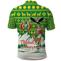 Bolivia Christmas Polo Shirt with Santa Claus Andean Deer Condor and Traditional Pattern Design - Wonder Print Shop