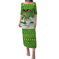 Bolivia Christmas Puletasi with Santa Claus Andean Deer Condor and Traditional Pattern Design - Wonder Print Shop