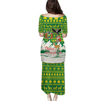 Bolivia Christmas Puletasi with Santa Claus Andean Deer Condor and Traditional Pattern Design - Wonder Print Shop