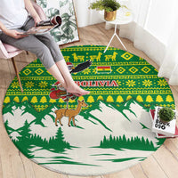 Bolivia Christmas Round Carpet with Santa Claus Andean Deer Condor and Traditional Pattern Design - Wonder Print Shop