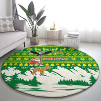 Bolivia Christmas Round Carpet with Santa Claus Andean Deer Condor and Traditional Pattern Design - Wonder Print Shop
