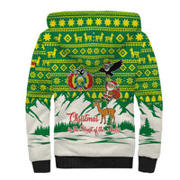 Bolivia Christmas Sherpa Hoodie with Santa Claus Andean Deer Condor and Traditional Pattern Design - Wonder Print Shop