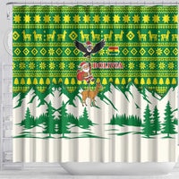 Bolivia Christmas Shower Curtain with Santa Claus Andean Deer Condor and Traditional Pattern Design - Wonder Print Shop
