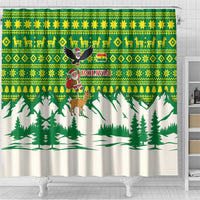 Bolivia Christmas Shower Curtain with Santa Claus Andean Deer Condor and Traditional Pattern Design - Wonder Print Shop