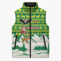 Bolivia Christmas Sleeveless Puffer Jacket with Santa Claus Andean Deer Condor and Traditional Pattern Design - Wonder Print Shop