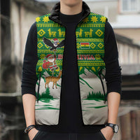 Bolivia Christmas Sleeveless Puffer Jacket with Santa Claus Andean Deer Condor and Traditional Pattern Design - Wonder Print Shop