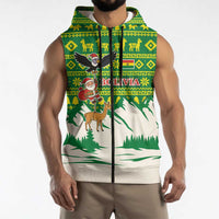 Bolivia Christmas Sleeveless Zip Hoodie with Santa Claus Andean Deer Condor and Traditional Pattern Design - Wonder Print Shop