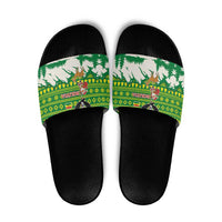 Bolivia Christmas Slide Sandals with Santa Claus Andean Deer Condor and Traditional Pattern Design - Wonder Print Shop