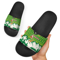 Bolivia Christmas Slide Sandals with Santa Claus Andean Deer Condor and Traditional Pattern Design - Wonder Print Shop