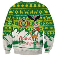 Bolivia Christmas Sweatshirt with Santa Claus Andean Deer Condor and Traditional Pattern Design - Wonder Print Shop