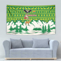 Bolivia Christmas Tapestry with Santa Claus Andean Deer Condor and Traditional Pattern Design - Wonder Print Shop