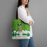 Bolivia Christmas Tote Bag with Santa Claus Andean Deer Condor and Traditional Pattern Design - Wonder Print Shop