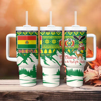 Bolivia Christmas Tumbler With Handle with Santa Claus Andean Deer Condor and Traditional Pattern Design - Wonder Print Shop