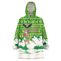 Bolivia Christmas Wearable Blanket Hoodie with Santa Claus Andean Deer Condor and Traditional Pattern Design - Wonder Print Shop