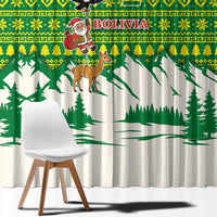 Bolivia Christmas Window Curtain with Santa Claus Andean Deer Condor and Traditional Pattern Design - Wonder Print Shop