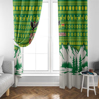 Bolivia Christmas Window Curtain with Santa Claus Andean Deer Condor and Traditional Pattern Design - Wonder Print Shop