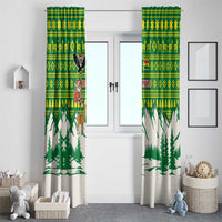 Bolivia Christmas Window Curtain with Santa Claus Andean Deer Condor and Traditional Pattern Design - Wonder Print Shop