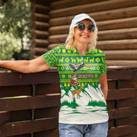 Bolivia Christmas Women Polo Shirt with Santa Claus Andean Deer Condor and Traditional Pattern Design - Wonder Print Shop