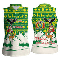 Bolivia Christmas Women Sleeveless Polo Shirt with Santa Claus Andean Deer Condor and Traditional Pattern Design - Wonder Print Shop