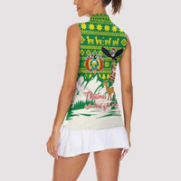 Bolivia Christmas Women Sleeveless Polo Shirt with Santa Claus Andean Deer Condor and Traditional Pattern Design - Wonder Print Shop