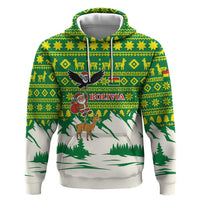 Bolivia Christmas Zip Hoodie with Santa Claus Andean Deer Condor and Traditional Pattern Design - Wonder Print Shop