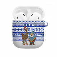 Uruguay Christmas AirPods Case with Santa Claus Rhea Bird Holiday Lights and Blue Geometric Pattern - Wonder Print Shop