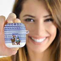 Uruguay Christmas AirPods Case with Santa Claus Rhea Bird Holiday Lights and Blue Geometric Pattern - Wonder Print Shop