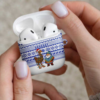 Uruguay Christmas AirPods Case with Santa Claus Rhea Bird Holiday Lights and Blue Geometric Pattern - Wonder Print Shop