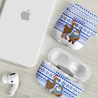 Uruguay Christmas AirPods Case with Santa Claus Rhea Bird Holiday Lights and Blue Geometric Pattern - Wonder Print Shop