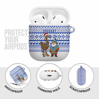 Uruguay Christmas AirPods Case with Santa Claus Rhea Bird Holiday Lights and Blue Geometric Pattern - Wonder Print Shop