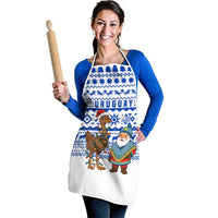 Uruguay Christmas Apron with Santa Claus Rhea Bird Holiday Lights and Blue Geometric Pattern - Wonder Print Shop