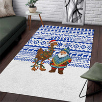 Uruguay Christmas Area Rug with Santa Claus Rhea Bird Holiday Lights and Blue Geometric Pattern - Wonder Print Shop