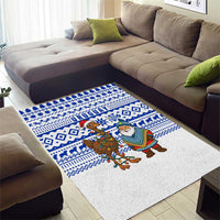 Uruguay Christmas Area Rug with Santa Claus Rhea Bird Holiday Lights and Blue Geometric Pattern - Wonder Print Shop