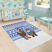 Uruguay Christmas Area Rug with Santa Claus Rhea Bird Holiday Lights and Blue Geometric Pattern - Wonder Print Shop
